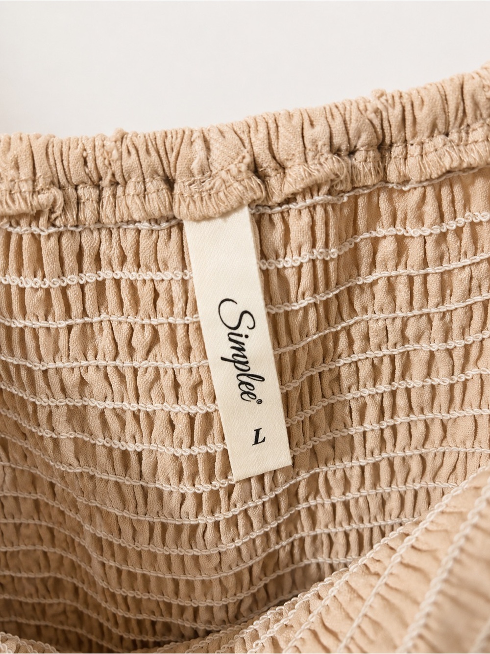 Simplee Beige Smocked Tiered Mini Dress | Size Large - Picture 3 of 3